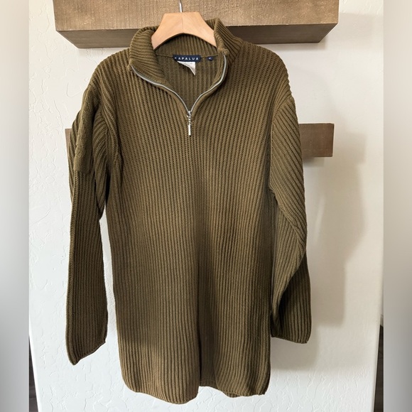 Kapalua|Olive thick knit ribbed sweater,quarter zip•••boho style,size medium - Picture 7 of 11